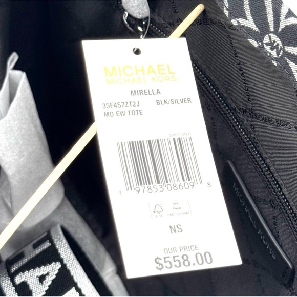 Michael Kors Mirella Medium Logo Tote Bag Black/Silver - Picture 9 of 9